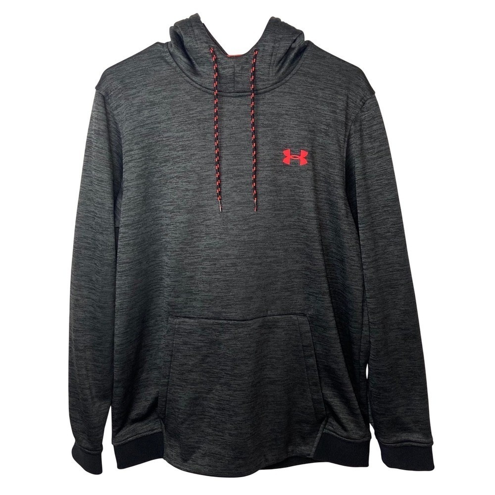 Under Armour Mens ColdGear Hoodie Gray Red Loose Fit Sweatshirt Large Pullover